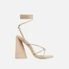 EGO Love-Booth Lace Up Knotted Strap Detail Square Toe Sculptured Flared Block Heel In Nude Faux Leather -EGO Sales Store 06 01 23 fw46182 sq