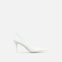 EGO I-Still-Do Pointed Toe Slingback Low Stiletto Court Heel In White Faux Leather -EGO Sales Store 06 01 23 fw46183 sq
