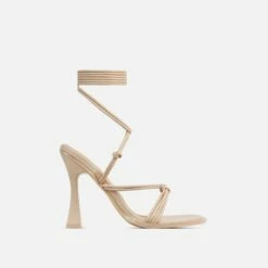 EGO Tied-Up Lace Up Knotted Strap Detail Round Toe Flared Block Heel In Nude Faux Leather -EGO Sales Store 06 01 23 fw46190 sq