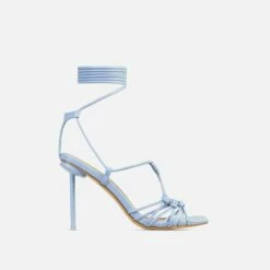 EGO Tour Lace Up Knotted Strap Cage Detail Square Toe Thin Stiletto Heel In Lilac Faux Leather -EGO Sales Store 06 01 23 fw46193 sq