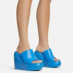 EGO Ocean-Eyes Peep Toe Platform Wedge Heel Mule In Blue Rubber -EGO Sales Store 06 01 23 fw47215 s