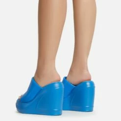 EGO Ocean-Eyes Peep Toe Platform Wedge Heel Mule In Blue Rubber -EGO Sales Store 06 01 23 fw47217 sb