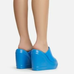 EGO Ocean-Eyes Peep Toe Platform Wedge Heel Mule In Blue Rubber -EGO Sales Store 06 01 23 fw47218 sb2