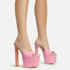 EGO Merge Peep Toe Exteme Platform Thin Block Heel Mule In Pink Patent -EGO Sales Store 06 01 23 fw47297 s