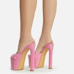 EGO Merge Peep Toe Exteme Platform Thin Block Heel Mule In Pink Patent -EGO Sales Store 06 01 23 fw47299 sb