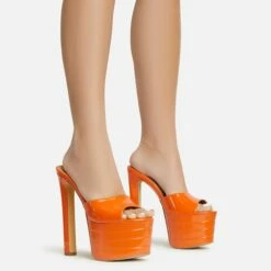 EGO Merge Peep Toe Exteme Platform Thin Block Heel Mule In Orange Patent -EGO Sales Store 06 01 23 fw47302 s