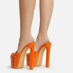 EGO Merge Peep Toe Exteme Platform Thin Block Heel Mule In Orange Patent -EGO Sales Store 06 01 23 fw47304 sb