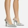 EGO Interlocking Diamante Detail Pointed Toe Slingback Court Heel In Silver Faux Leather -EGO Sales Store 06 01 23 fw47323 sq
