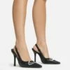 EGO Interlocking Diamante Detail Pointed Toe Slingback Court Heel In Black Faux Leather -EGO Sales Store 06 01 23 fw47328 sq