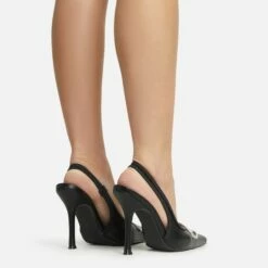 EGO Interlocking Diamante Detail Pointed Toe Slingback Court Heel In Black Faux Leather -EGO Sales Store 06 01 23 fw47331 sq
