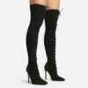 EGO Zeri Lace Up Pointed Toe Stiletto Heel Over The Knee Thigh High Boot In Black Ribbed Knit -EGO Sales Store 06 01 23 fw47380 s