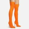 EGO Zeri Lace Up Pointed Toe Stiletto Heel Over The Knee Thigh High Boot In Orange Ribbed Knit