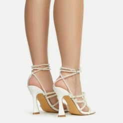 EGO Truth-Or-Dare Beaded Strap Detail Square Toe Flared Block Heel In White Faux Leather -EGO Sales Store 06 01 23 fw47395 sb2