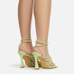 EGO Truth-Or-Dare Beaded Strap Detail Square Toe Flared Block Heel In Green Faux Leather -EGO Sales Store 06 01 23 fw47411 sb2