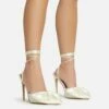 EGO Bowdown Lace Up Bow Detail Pointed Toe Stiletto Heel In Cream Satin -EGO Sales Store 06 01 23 fw47418 s