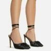 EGO Bowdown Lace Up Bow Detail Pointed Toe Stiletto Heel In Black Satin -EGO Sales Store 06 01 23 fw47423 s