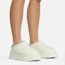 EGO Tazmin Aztec Detail Faux Fur Lining Platform Slipper In Cream Faux Suede -EGO Sales Store 06 01 23 fw47475 s