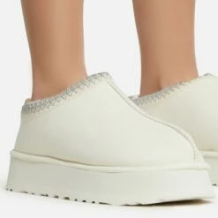 EGO Tazmin Aztec Detail Faux Fur Lining Platform Slipper In Cream Faux Suede -EGO Sales Store 06 01 23 fw47476 sq