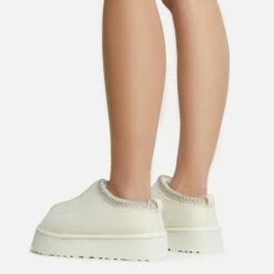 EGO Tazmin Aztec Detail Faux Fur Lining Platform Slipper In Cream Faux Suede -EGO Sales Store 06 01 23 fw47477 sb