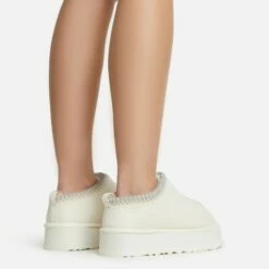 EGO Tazmin Aztec Detail Faux Fur Lining Platform Slipper In Cream Faux Suede -EGO Sales Store 06 01 23 fw47478 sb