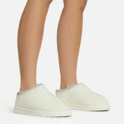 EGO Catch-Up Aztec Detail Faux Fur Lining Flat Slipper In Cream Faux Suede -EGO Sales Store 06 01 23 fw47496 s