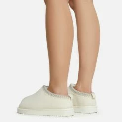 EGO Catch-Up Aztec Detail Faux Fur Lining Flat Slipper In Cream Faux Suede -EGO Sales Store 06 01 23 fw47498 sb