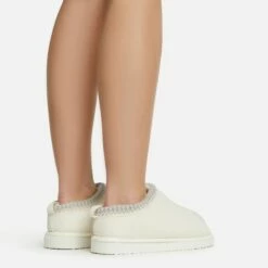 EGO Catch-Up Aztec Detail Faux Fur Lining Flat Slipper In Cream Faux Suede -EGO Sales Store 06 01 23 fw47499 sb