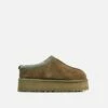 EGO Tazmin Aztec Detail Faux Fur Lining Platform Slipper In Green Faux Suede -EGO Sales Store 06 01 23 fw47565 sq