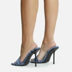 EGO Tribute Open Square Toe Stiletto Heel Mule In Blue Velvet -EGO Sales Store 06 10 22 fw12646 sq