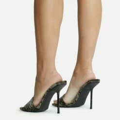 EGO Tribute Open Square Toe Stiletto Heel Mule In Khaki Green Velvet -EGO Sales Store 06 10 22 fw12661 sq