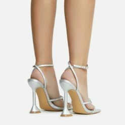 EGO Treasure Ankle Strap Gem Detail Square Toe Statement Heel In Silver Iridescent Faux Leather -EGO Sales Store 06 10 22 fw12672 sq