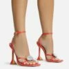 EGO Treasure Ankle Strap Gem Detail Square Toe Statement Heel In Red Faux Leather -EGO Sales Store 06 10 22 fw12678 sq