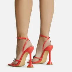 EGO Treasure Ankle Strap Gem Detail Square Toe Statement Heel In Red Faux Leather -EGO Sales Store 06 10 22 fw12681 sq