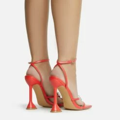 EGO Treasure Ankle Strap Gem Detail Square Toe Statement Heel In Red Faux Leather -EGO Sales Store 06 10 22 fw12682 sq