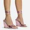 EGO Anthems Lace Up Square Peep Toe Wedge Heel In Pink Metallic Patent -EGO Sales Store 06 10 22 fw12771 sq