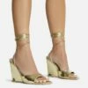 EGO Anthems Lace Up Square Peep Toe Wedge Heel In Gold Metallic Patent -EGO Sales Store 06 10 22 fw12776 sq