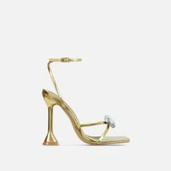 EGO Treasure Ankle Strap Gem Detail Square Toe Statement Heel In Gold Faux Leather -EGO Sales Store 06 10 22 fw15102 sq