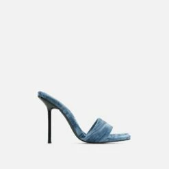 EGO Tribute Open Square Toe Stiletto Heel Mule In Blue Velvet -EGO Sales Store 06 10 22 fw15115 sq