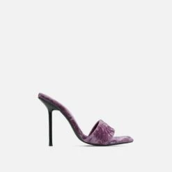 EGO Tribute Open Square Toe Stiletto Heel Mule In Lilac Velvet -EGO Sales Store 06 10 22 fw15116 sq