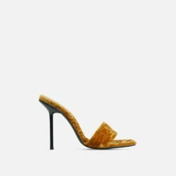 EGO Tribute Open Square Toe Stiletto Heel Mule In Mustard Velvet -EGO Sales Store 06 10 22 fw15117 sq