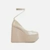 EGO Music-For-My-Ears Lace Up Closed Square Toe Platform Wedge Heel In Nude Patent -EGO Sales Store 06 10 22 fw15145 sq