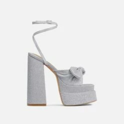 EGO Hot-Sauce Bow Detail Statement Platform Block Heel In Silver Glitter