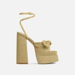 EGO Hot-Sauce Bow Detail Statement Platform Block Heel In Gold Glitter