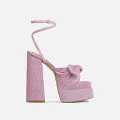EGO Hot-Sauce Bow Detail Statement Platform Block Heel In Pink Glitter