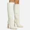 EGO Role-Play Pointed Toe Cut Out Metallic Heel Knee High Long Boot In Cream Croc Print Faux Leather -EGO Sales Store 06 10 22 fw5473 copy