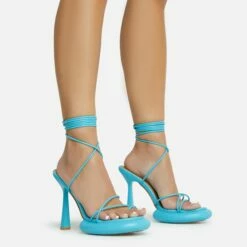 Front Page 17 EGO Sauce Lace Up Strappy Statement Platform Heel In Blue Faux Leather