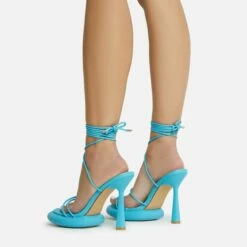 EGO Sauce Lace Up Strappy Statement Platform Heel In Blue Faux Leather -EGO Sales Store 06 10 22 fw5568 sq