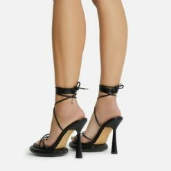 EGO Sauce Lace Up Strappy Statement Platform Heel In Black Faux Leather -EGO Sales Store 06 10 22 fw5573 sq