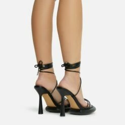 EGO Sauce Lace Up Strappy Statement Platform Heel In Black Faux Leather -EGO Sales Store 06 10 22 fw5574 sq