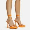 EGO Sauce Lace Up Strappy Statement Platform Heel In Orange Faux Leather -EGO Sales Store 06 10 22 fw5580 sq